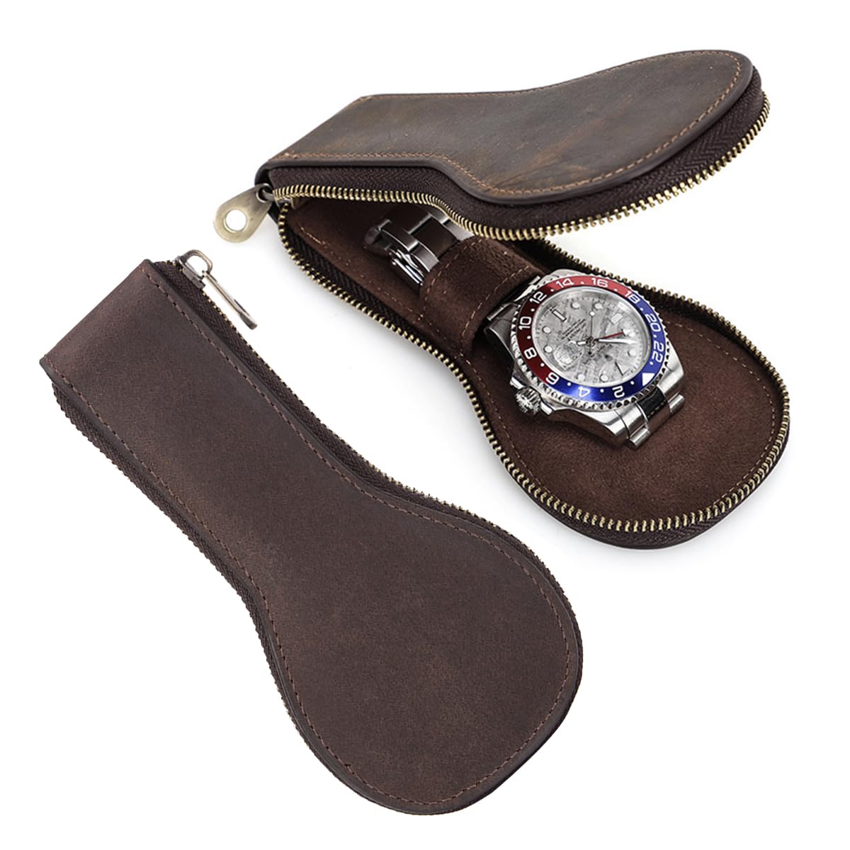 ZORBES® Genuine Leather Zipper Watch Pouch Case ZORBES® Genuine Leather Zipper Watch Pouch Case